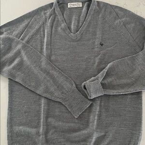 Christian Dior Monsieur Men's Charcoal V-Neck Sweater with embroidered Logo